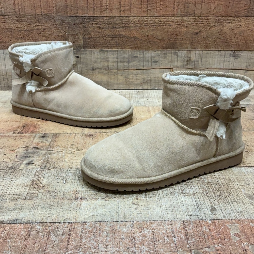 Koolaburra By UGG Boots Womens Size 10 41 Beige Suede Ankle Bow Winter 11147